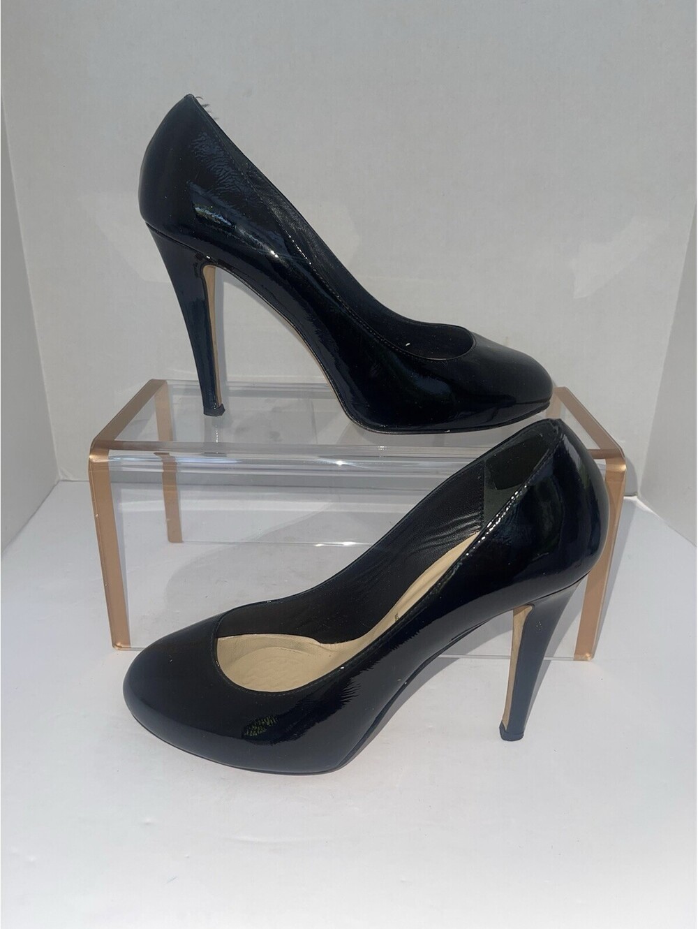 Something Bleu Black Patent Leather Round‑Toe Pumps — Made in Italy
